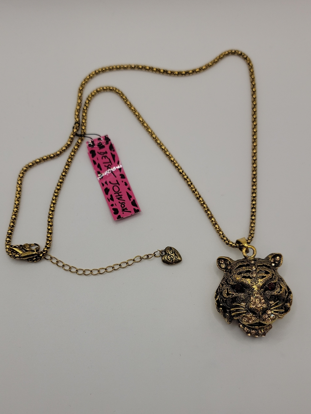 Betsey Johnson Gold-Tone Tiger Head Pendant Necklace Crystal Accent